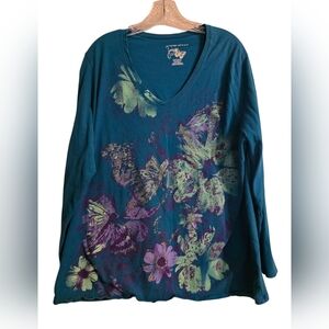 Jams World Graphic Blue and Purple 3/4 Sleeve Blouse